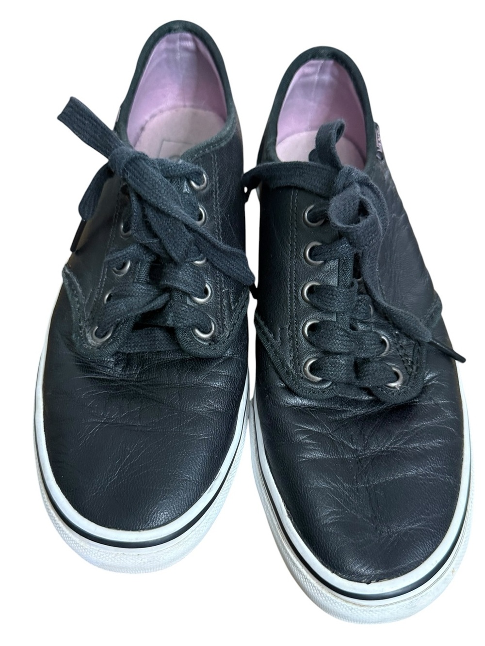 Vans Black Leather  Lace Up Sneakers Women 8.0